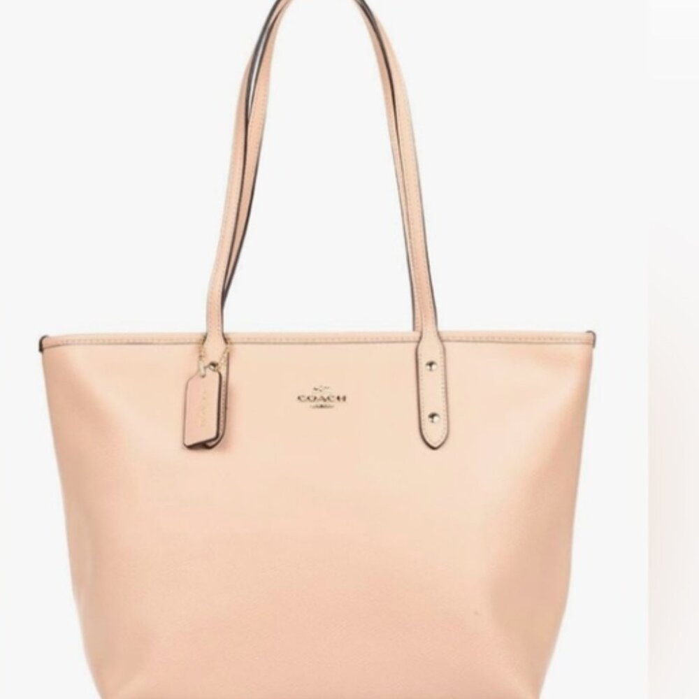 Coach F31254 City Zip Tote Glitter Shimmery Crossgrain Leather Handbag Beechwood - Picture 11 of 14